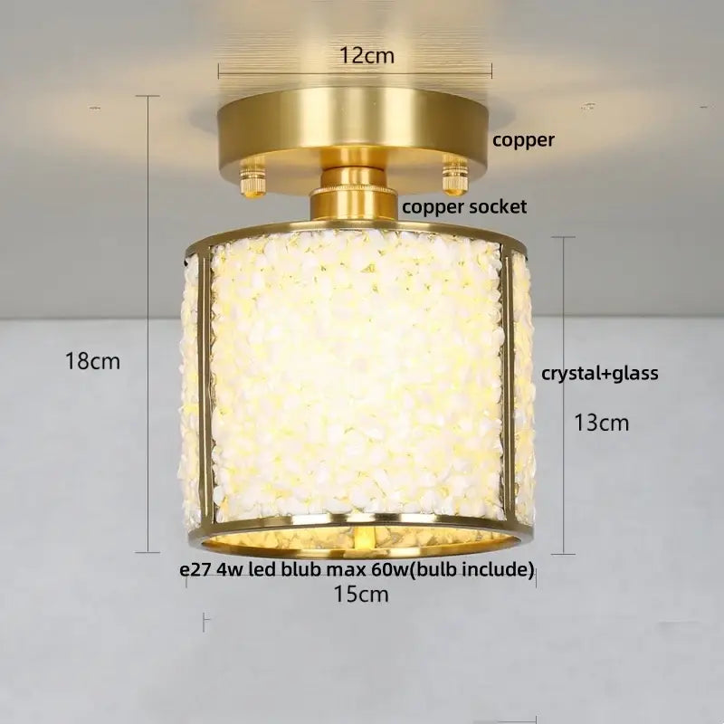Modern gold and pink column glass crystal ceiling light bedroom