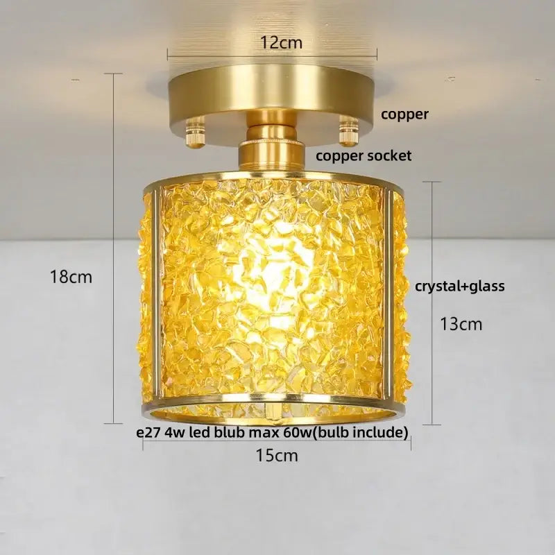 Modern gold and pink column glass crystal ceiling light bedroom