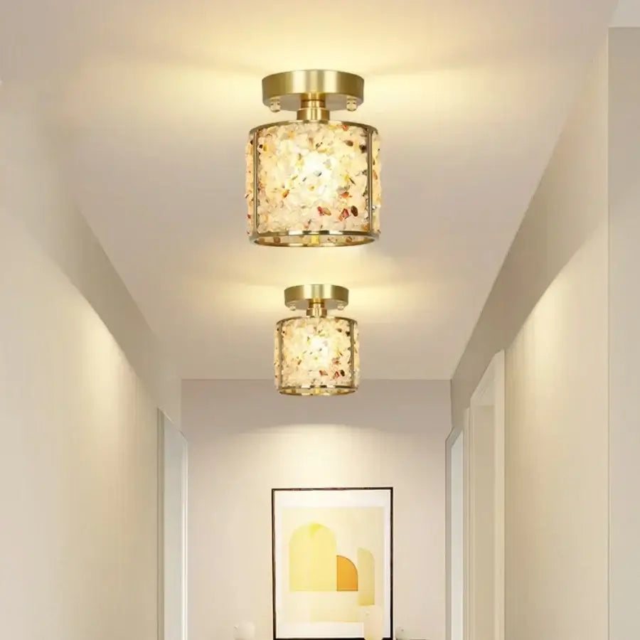 Modern gold and pink column glass crystal ceiling light bedroom