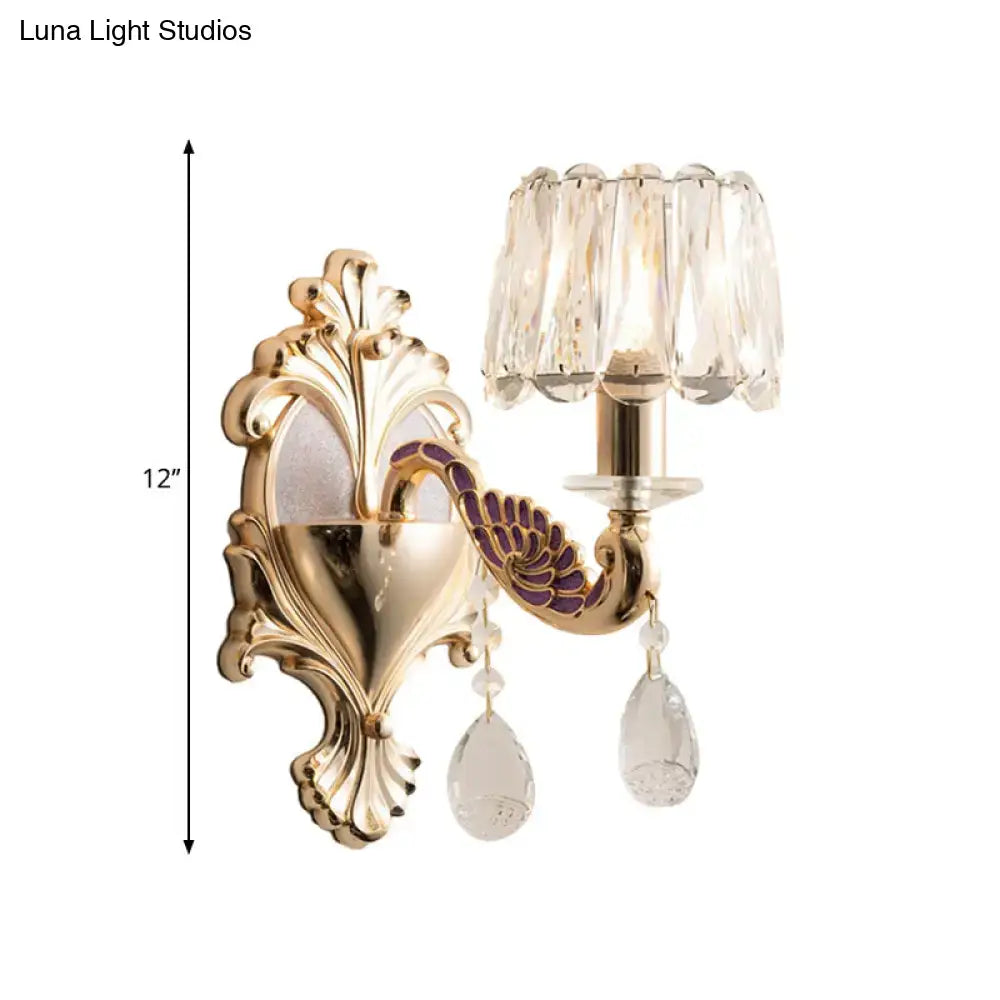 Modern gold and purple peacock wall sconce bedroom drum shade e12 e14