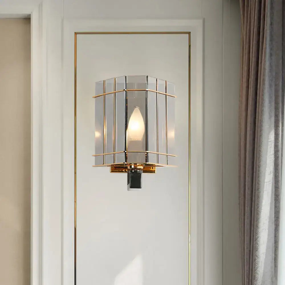 Modern gold and smoke gray glass triangle sconce bedroom wall lamp