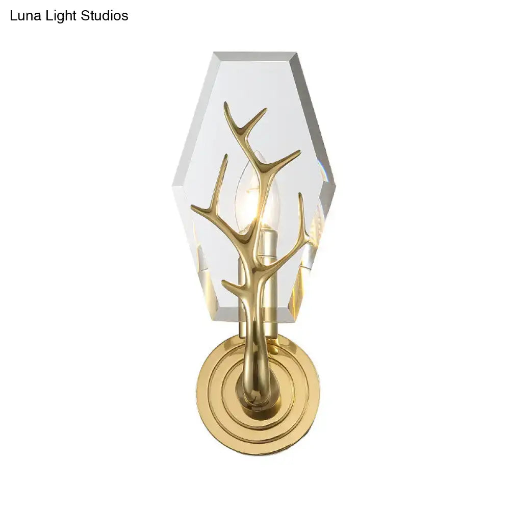 Modern gold antler deco crystal wall mounted sconce bedroom light