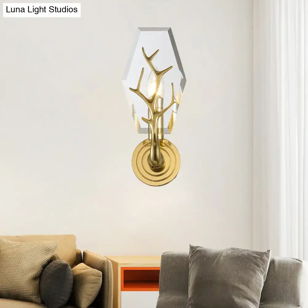 Modern gold antler deco crystal wall mounted sconce bedroom light