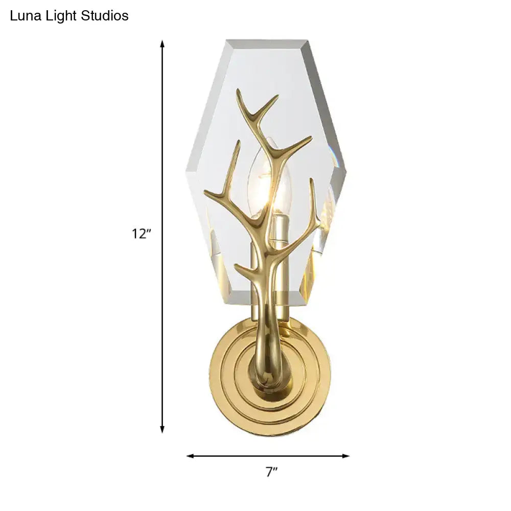 Modern gold antler deco crystal wall mounted sconce bedroom light