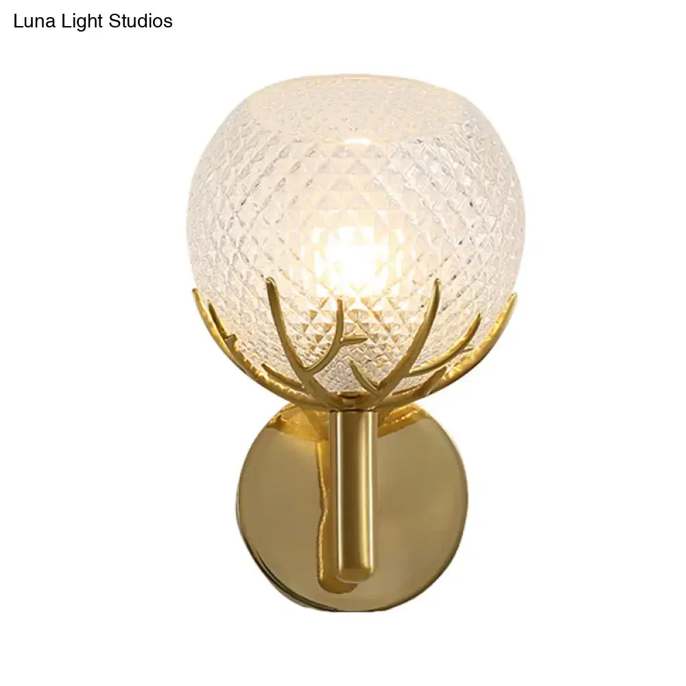 Modern gold antler design wall sconce bedroom clear latticed glass