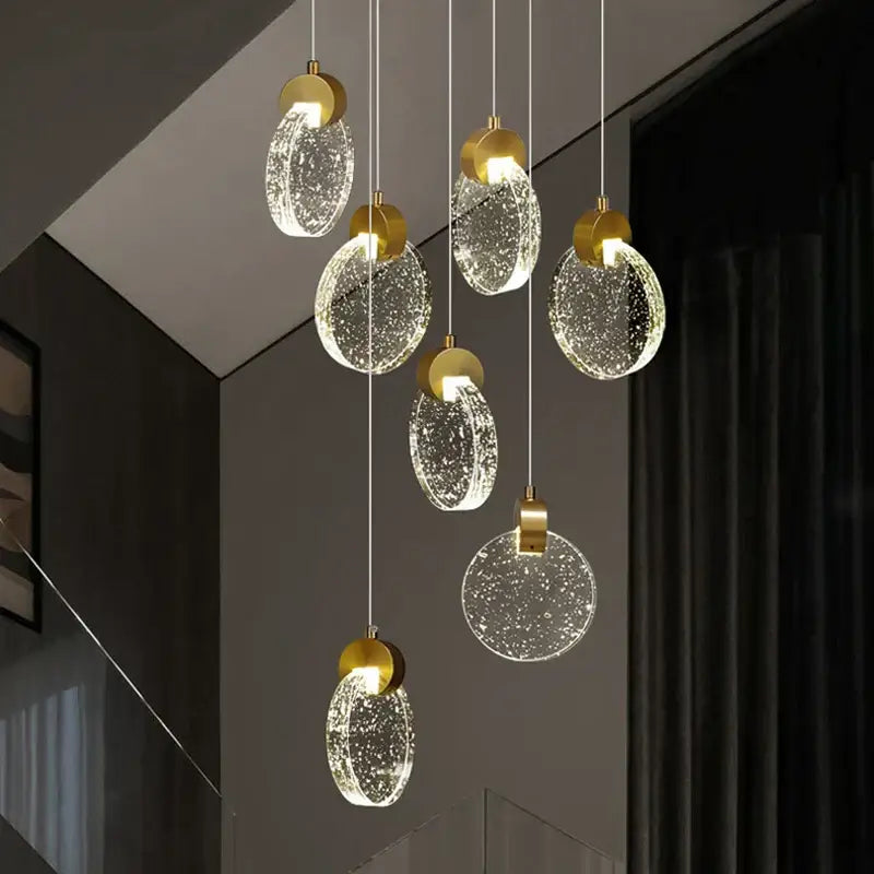 Modern gold attic crystal chandelier for dining room glass disc light