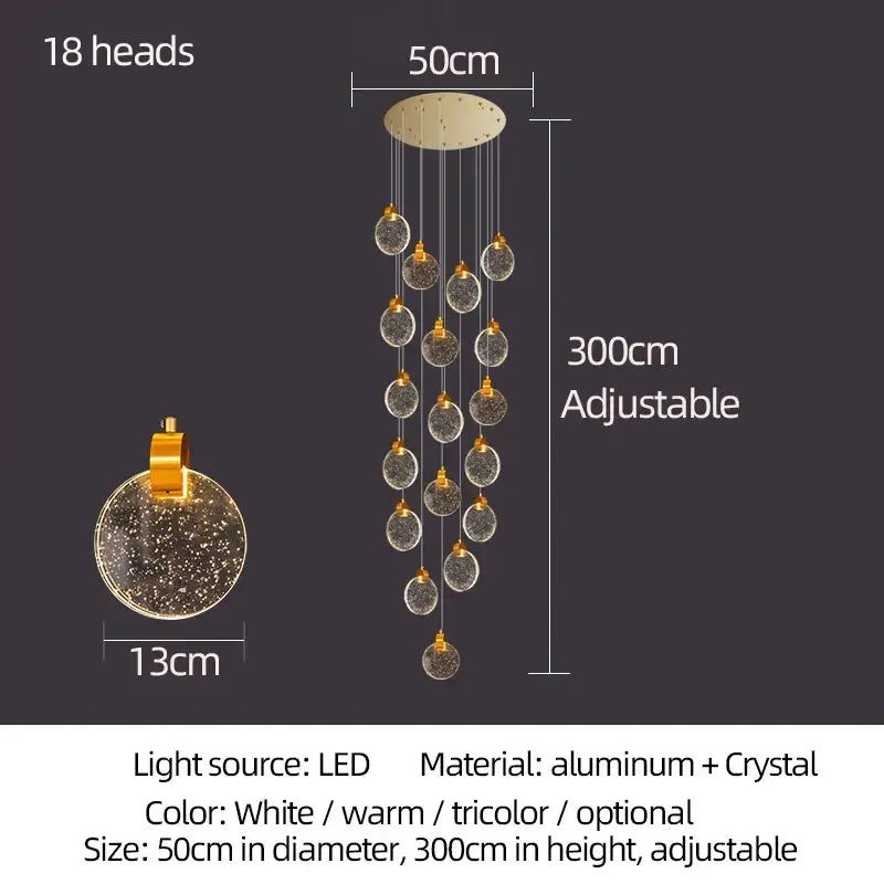 Modern gold attic crystal chandelier for dining room glass disc light