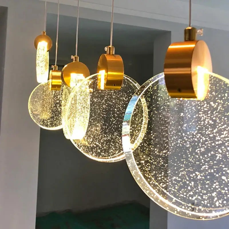 Modern gold attic crystal chandelier for dining room glass disc light