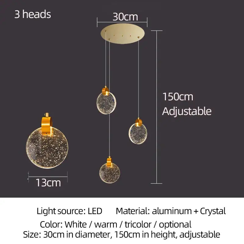 Modern gold attic crystal chandelier for dining room glass disc light
