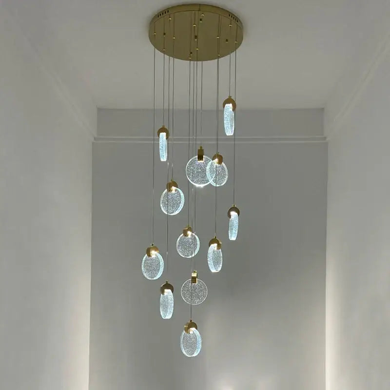 Modern gold attic crystal chandelier for dining room glass disc light