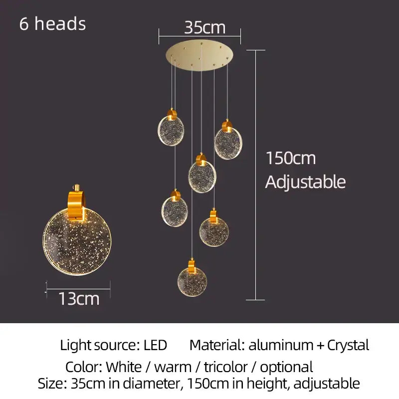 Modern gold attic crystal chandelier for dining room glass disc light