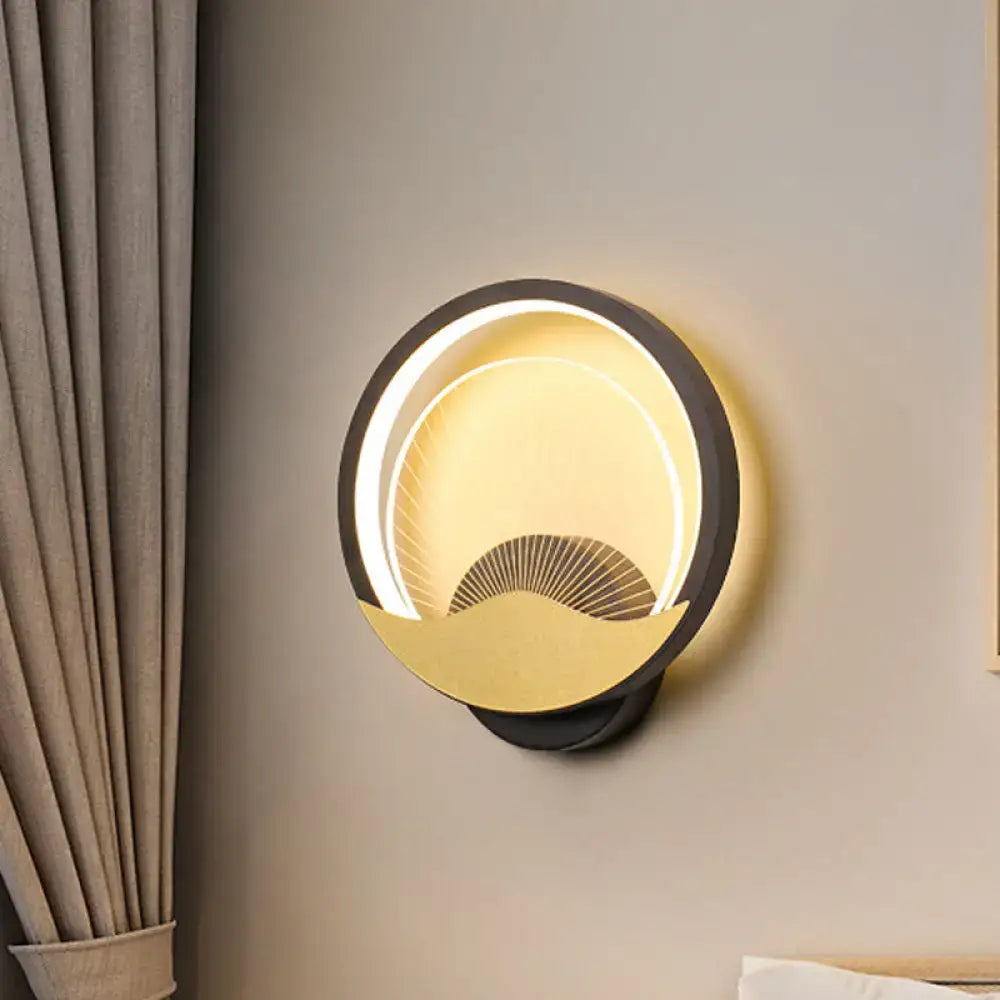 Modern gold & black circular led wall sconce bedroom light