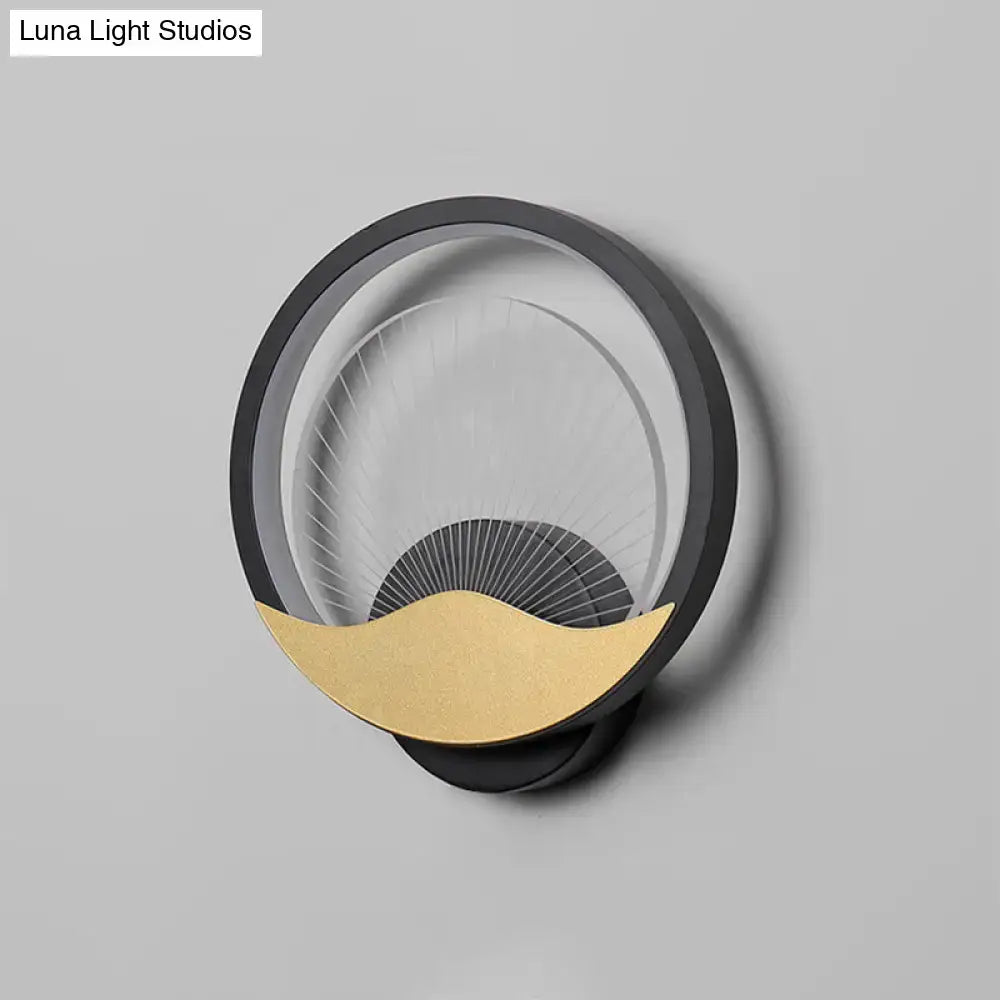 Modern gold & black circular led wall sconce bedroom light
