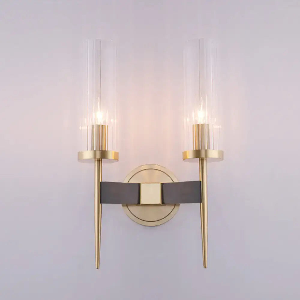 Modern gold & black fluted glass wall lamp bedroom sconce light