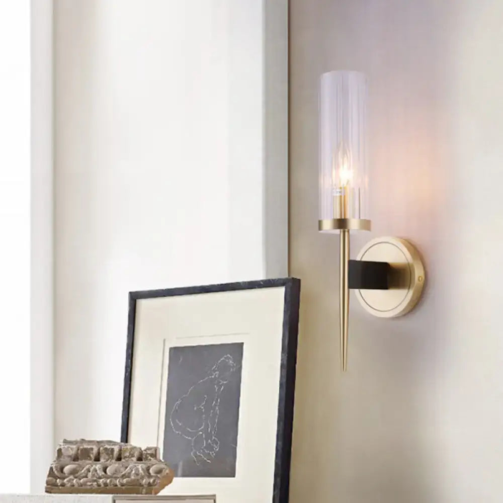 Modern gold & black fluted glass wall lamp bedroom sconce light