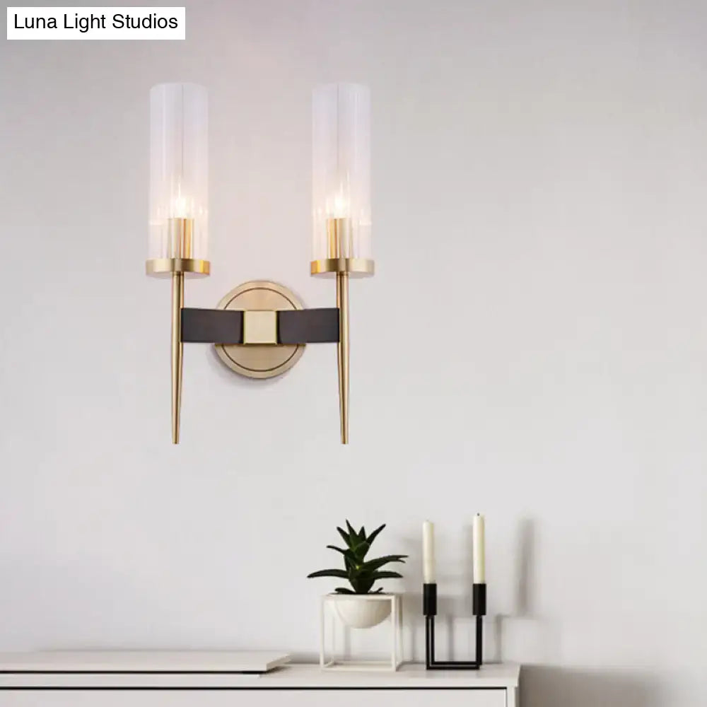 Modern gold & black fluted glass wall lamp bedroom sconce light