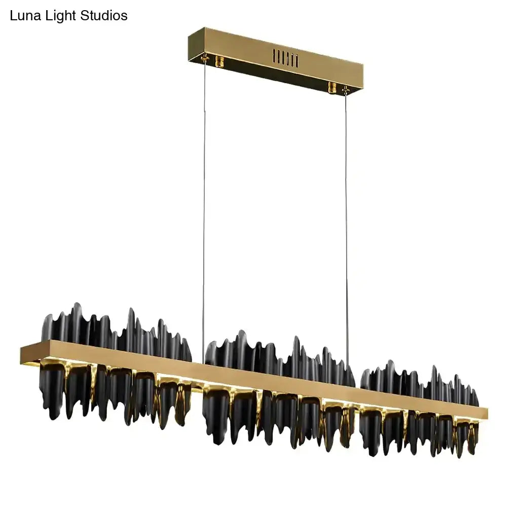 Modern black and gold led chandelier lighting with sleek wave-like design for dining room by DecorBites™ Irene Iceberg Design