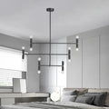 Modern black metal chandelier with spherical bulbs and rotatable arms in gold black finish ideal for led island light