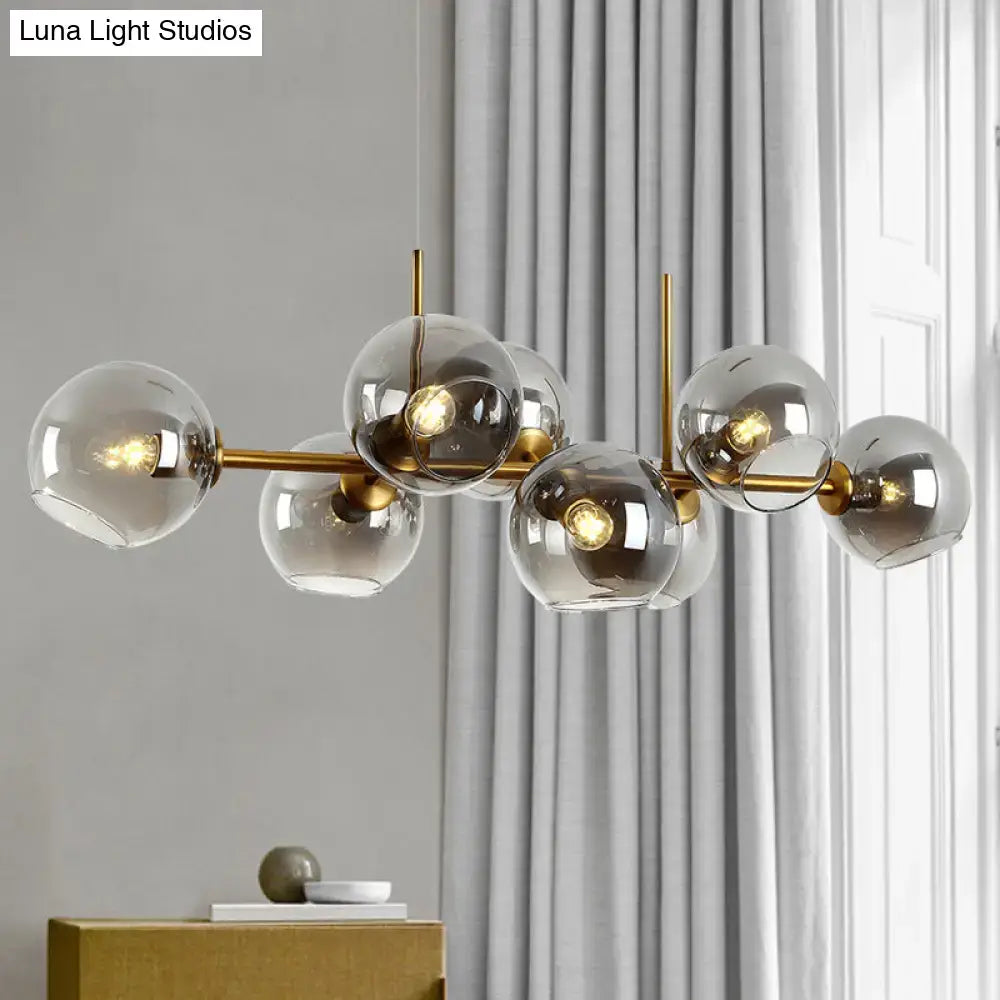 Modern gold & black linear design smoky glass kitchen island light