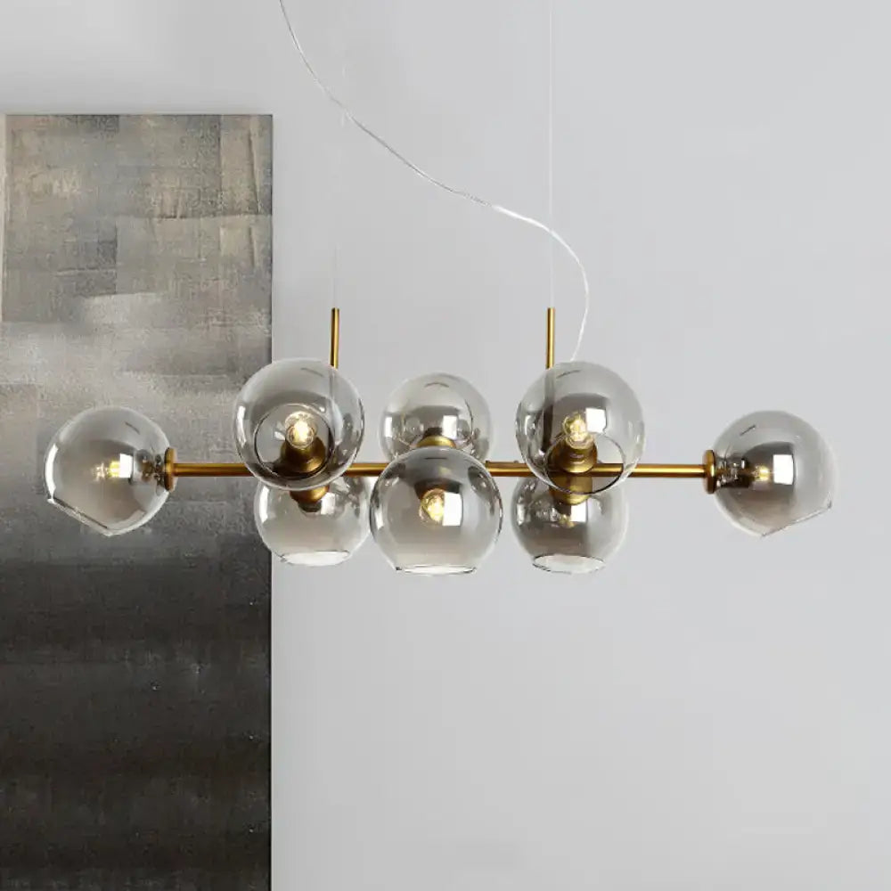 Modern gold & black linear design smoky glass kitchen island light