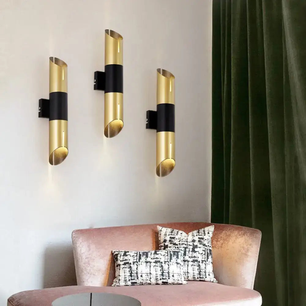 Modern gold & black rotatable cylinder wall sconce bedroom light