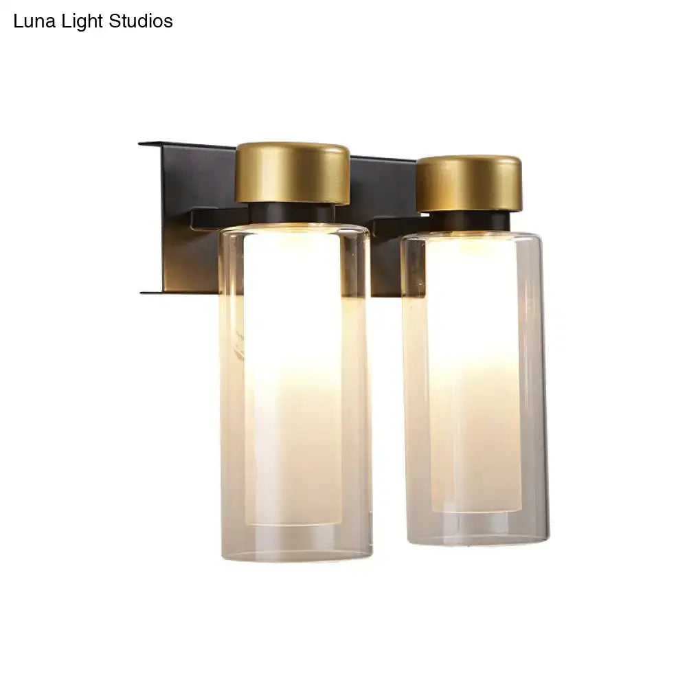 Modern gold & black wall lamp – bedroom dual cylinder light