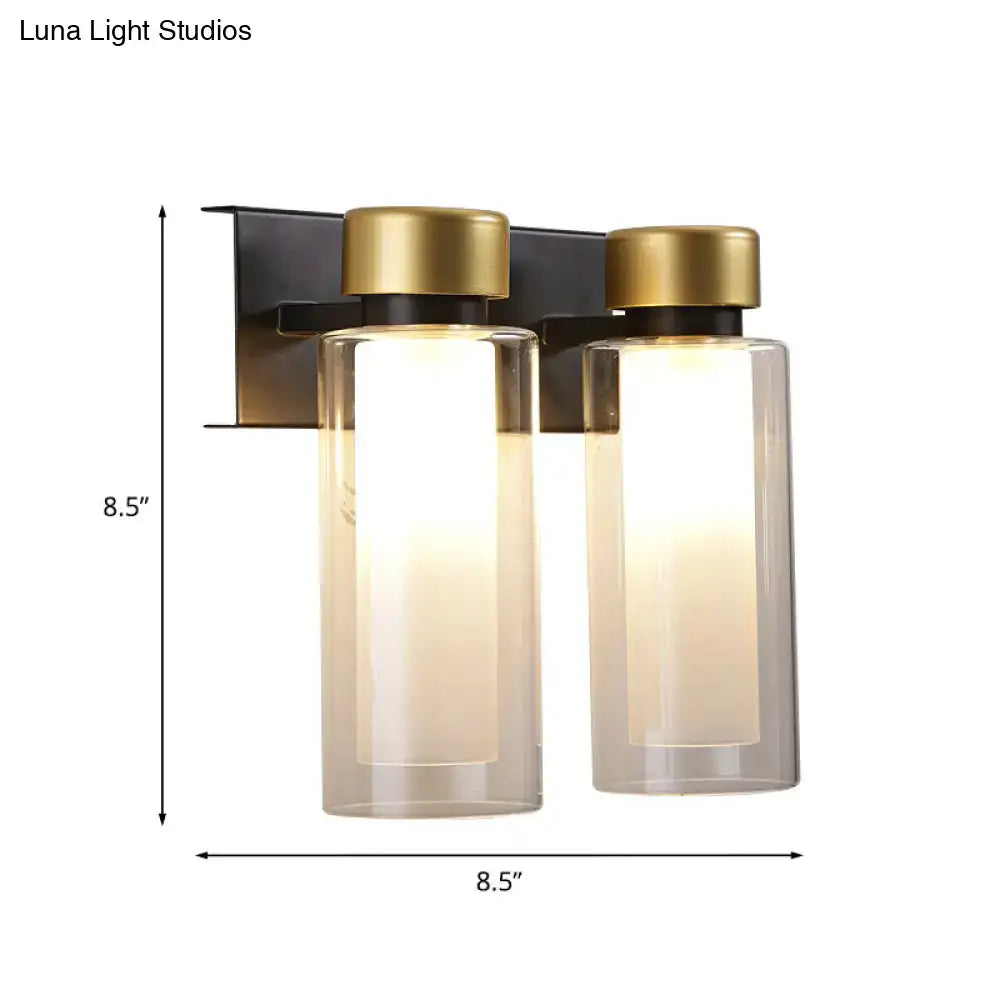 Modern gold & black wall lamp – bedroom dual cylinder light