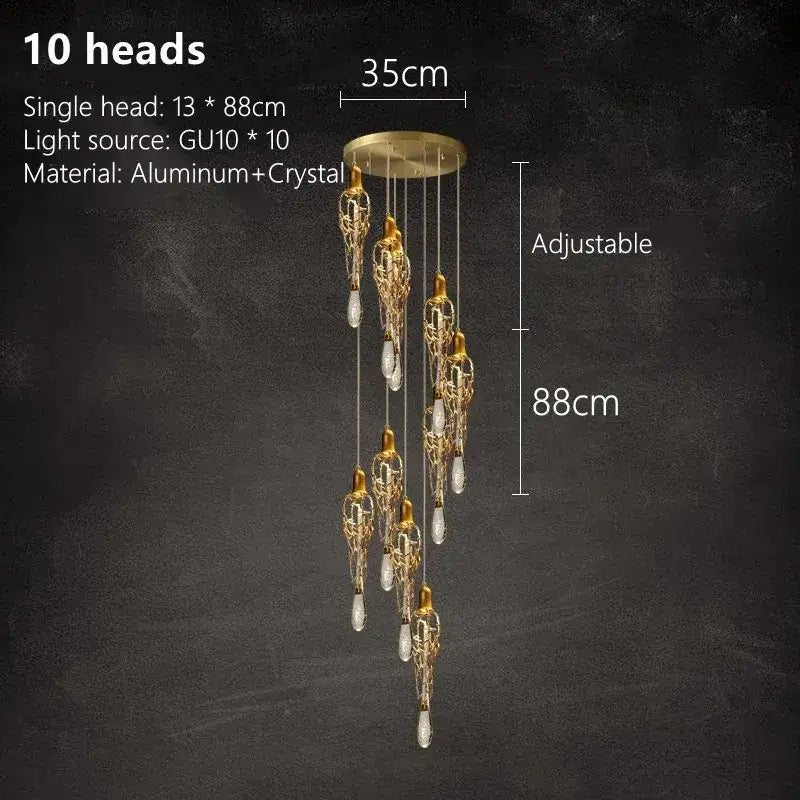 Modern gold branch art cage crystal chandelier dining room light