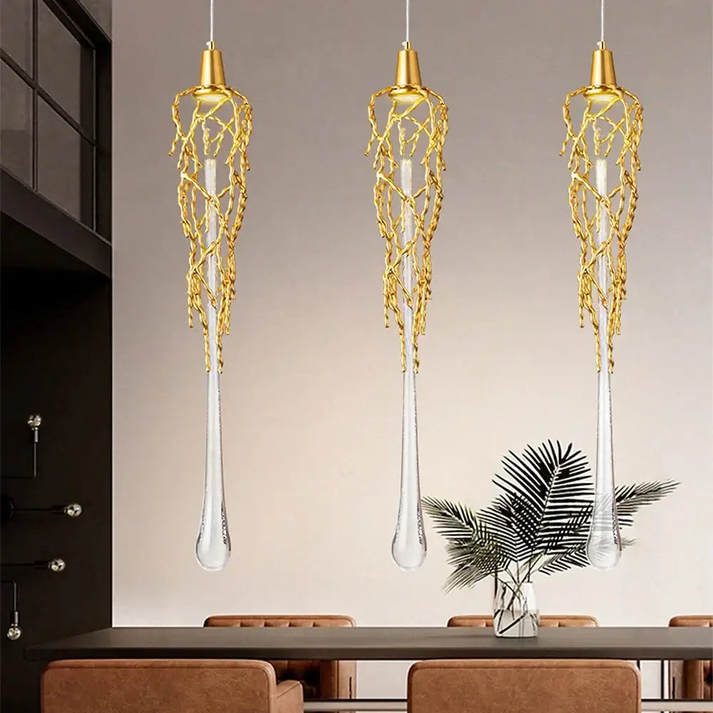 Modern gold branch art cage crystal chandelier dining room light