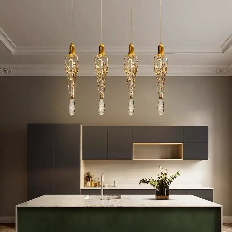 Modern gold branch art cage crystal chandelier dining room light