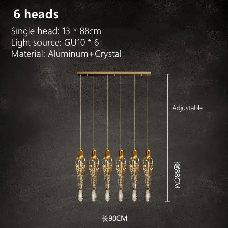 Modern gold branch art cage crystal chandelier dining room light