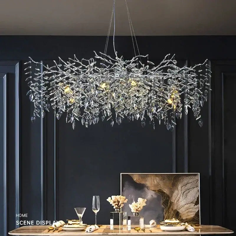 Modern gold branch crystal chandelier dining room led light