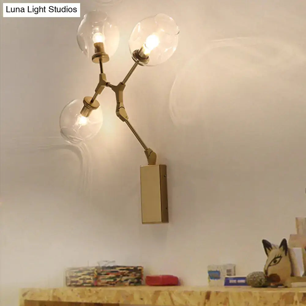 Modern gold branch wall lamp with glass shades for living room