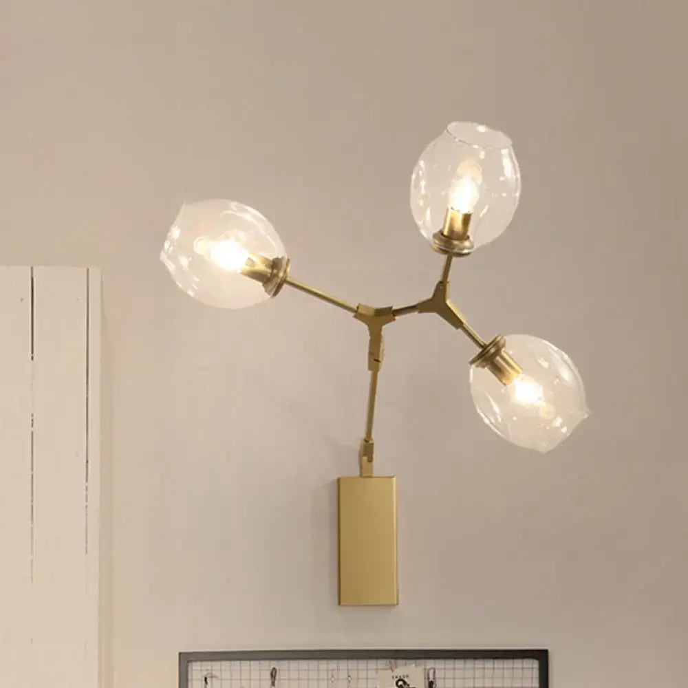 Modern gold branch wall lamp with glass shades for living room