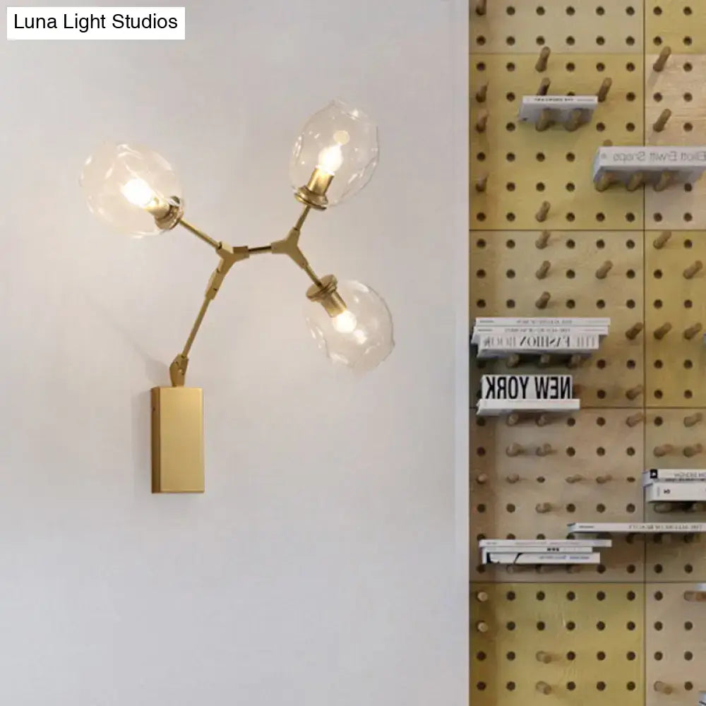 Modern gold branch wall lamp with glass shades for living room