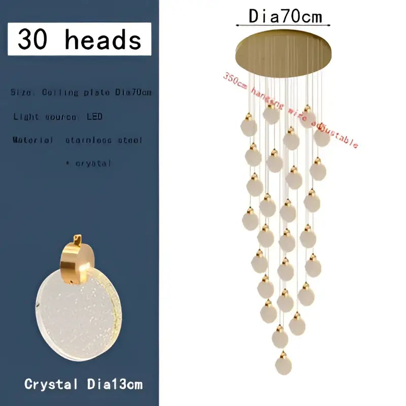 Modern gold bubble crystal ceiling pendant light for villa staircase