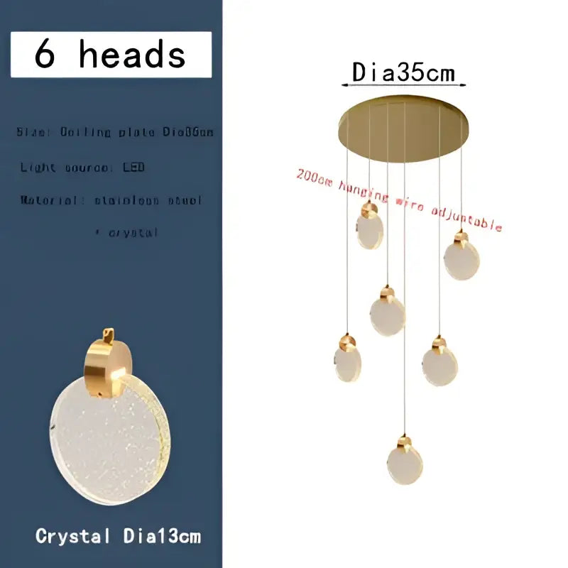 Modern gold bubble crystal ceiling pendant light for villa staircase
