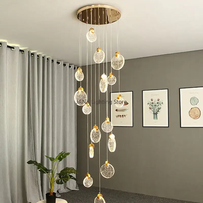 Modern gold bubble crystal ceiling pendant light for villa staircase