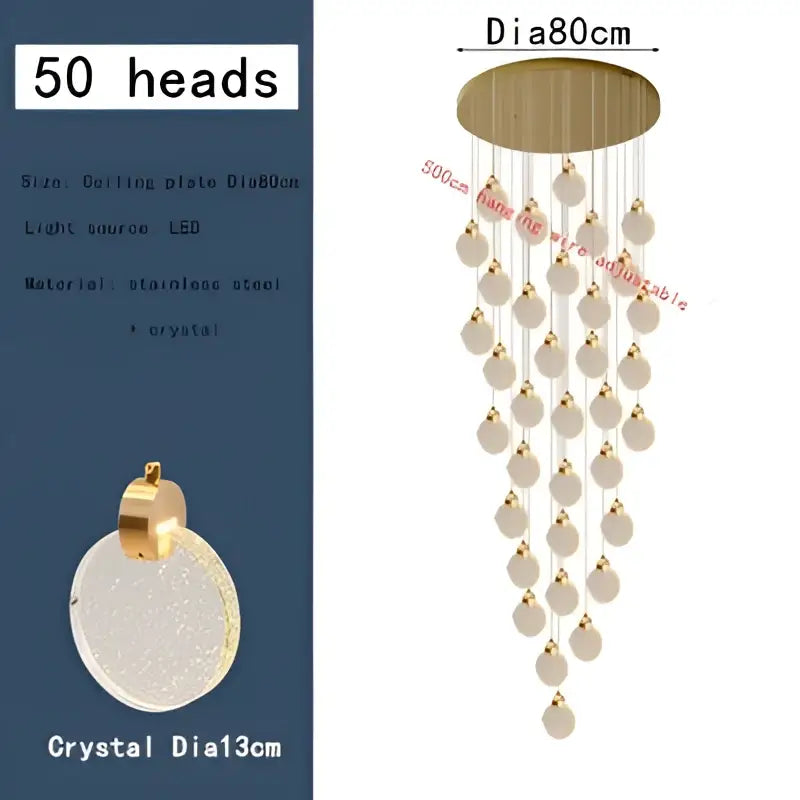 Modern gold bubble crystal ceiling pendant light for villa staircase