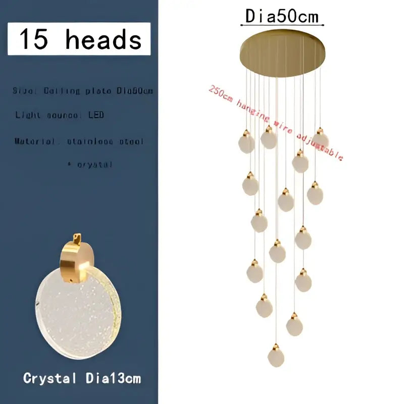 Modern gold bubble crystal ceiling pendant light for villa staircase