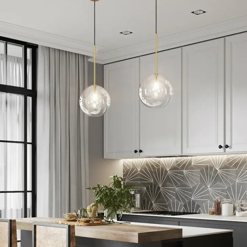 Modern gold bubble glass ball pendant light for kitchen