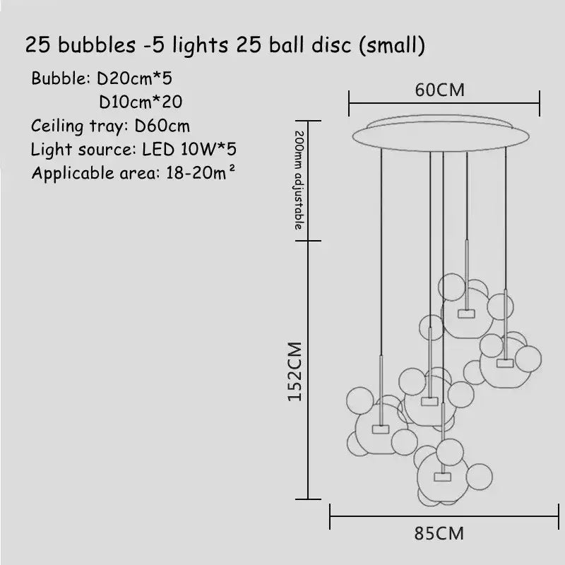 Modern gold bubble glass led chandelier for kitchen