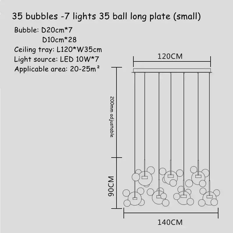 Modern gold bubble glass led chandelier for kitchen