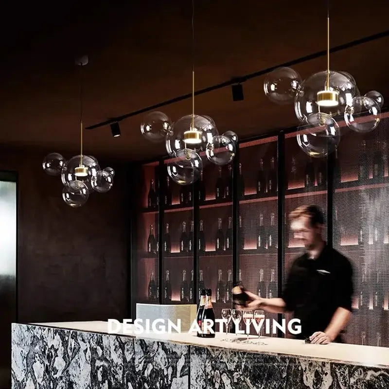 Modern gold bubble glass led chandelier for kitchen