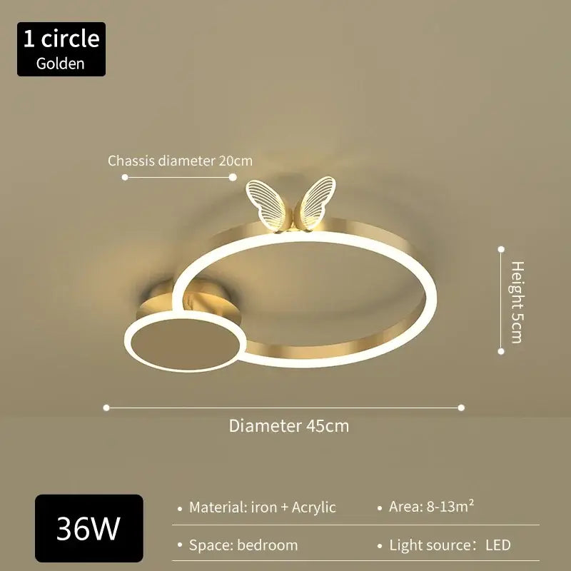 Modern gold butterflies ceiling light for bedroom luxury led fixture