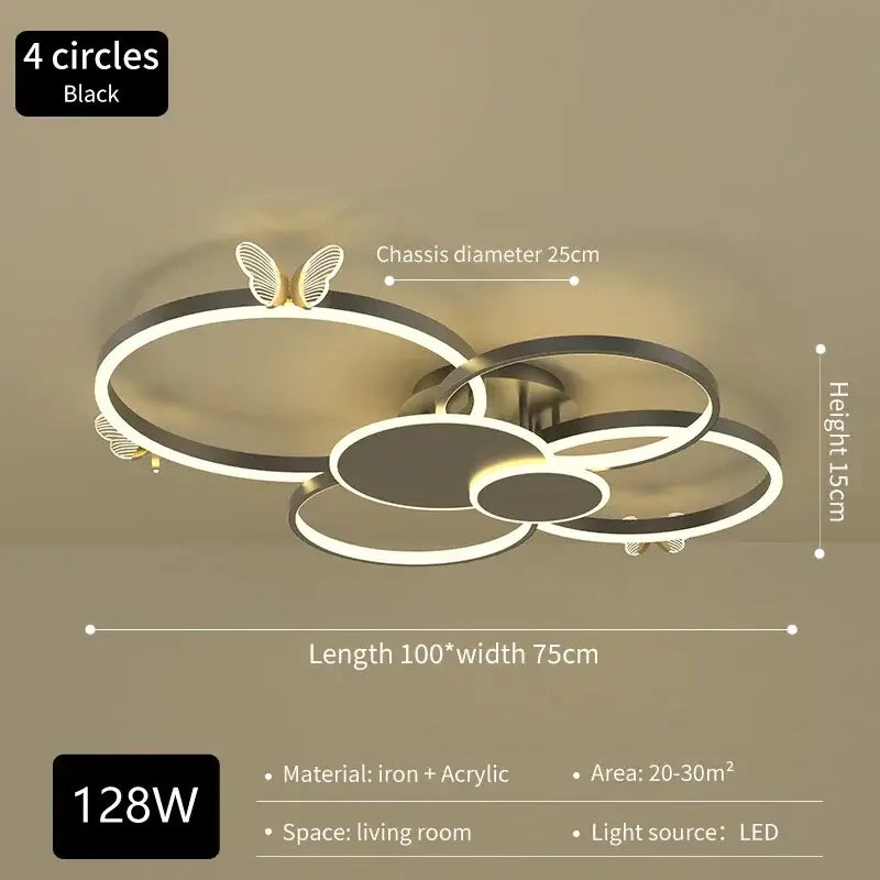 Modern gold butterflies ceiling light for bedroom luxury led fixture