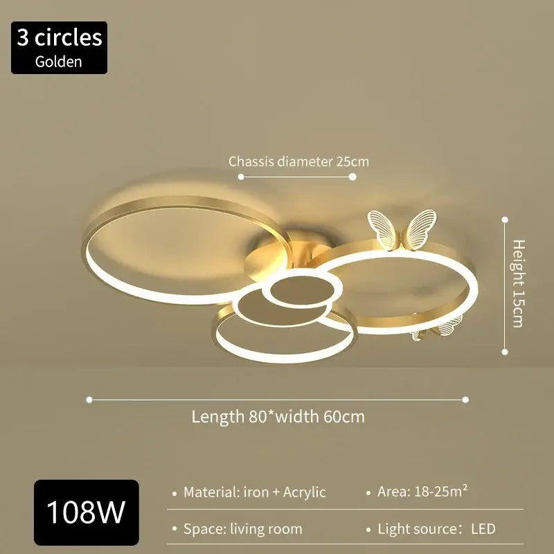 Modern gold butterflies ceiling light for bedroom luxury led fixture