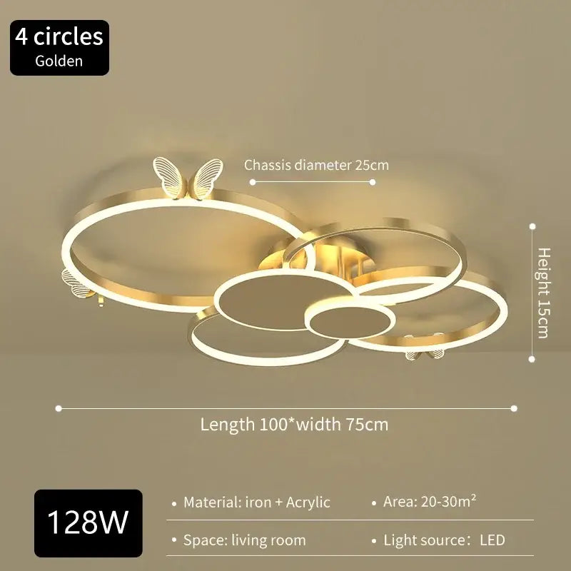 Modern gold butterflies ceiling light for bedroom luxury led fixture