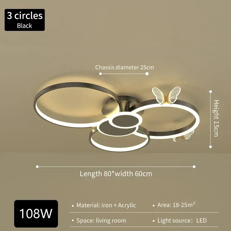 Modern gold butterflies ceiling light for bedroom luxury led fixture