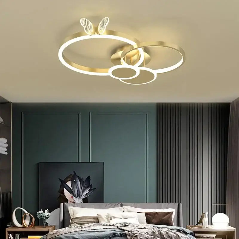 Modern gold butterflies ceiling light for bedroom luxury led fixture